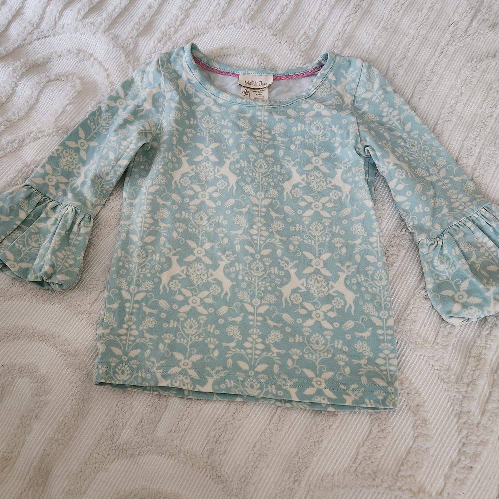 Matilda Jane Toddler Aqua Deer Print Long Sleeve Tee Size 2